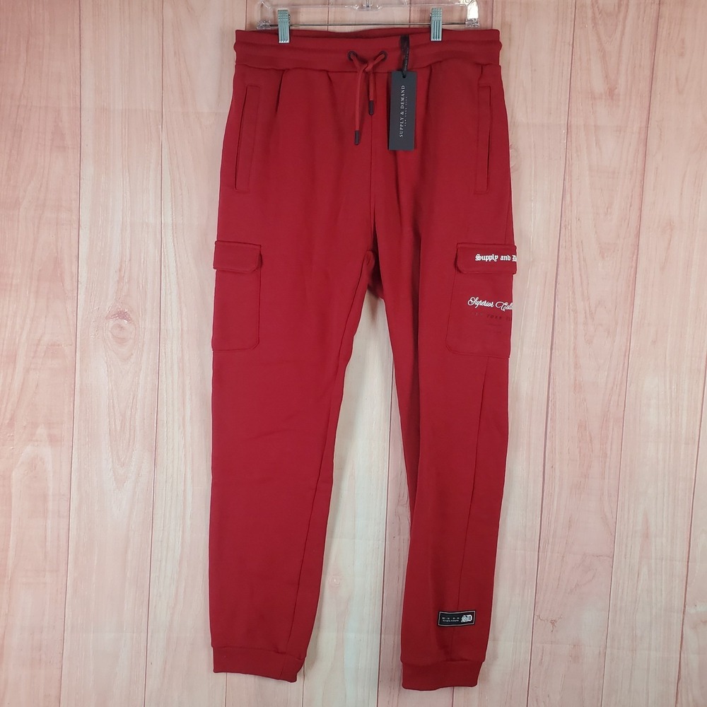 Supply & Demand‎ Marker Cargo Jogger Pants Mens XL Red Fleece Lined Tapered Leg